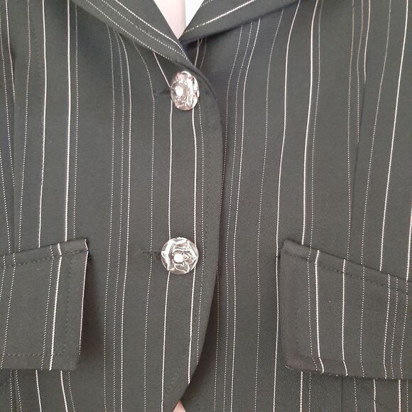 NWT Vtg Y2K HOT KISS Sz S Cropped Pinstripe Blazer Suit Jacket Black / Pink tags - Picture 2 of 6